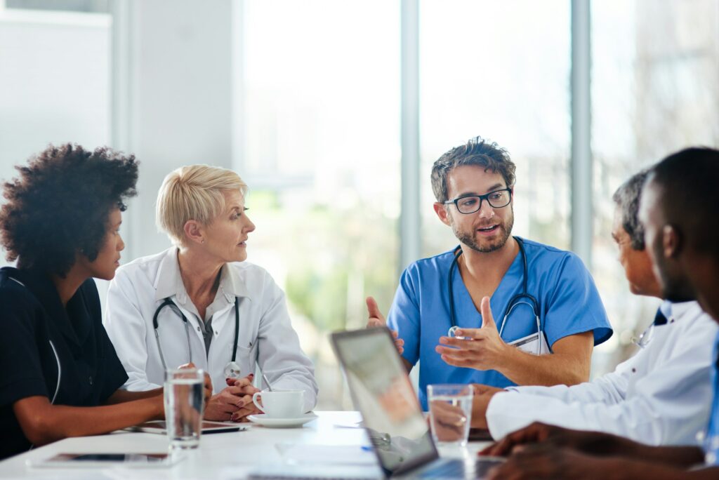 Shot of a team of doctors having a meeting in a hospital